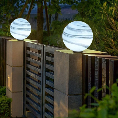 Art Deco Metal Globular Yellow Solar Outdoor Pillar Light Garden