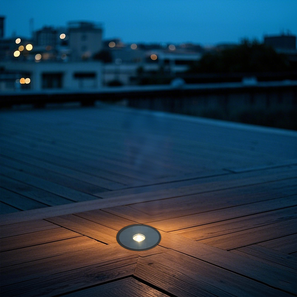 Modern Metal Acrylic Round Black Outdoor Ground Light Patio