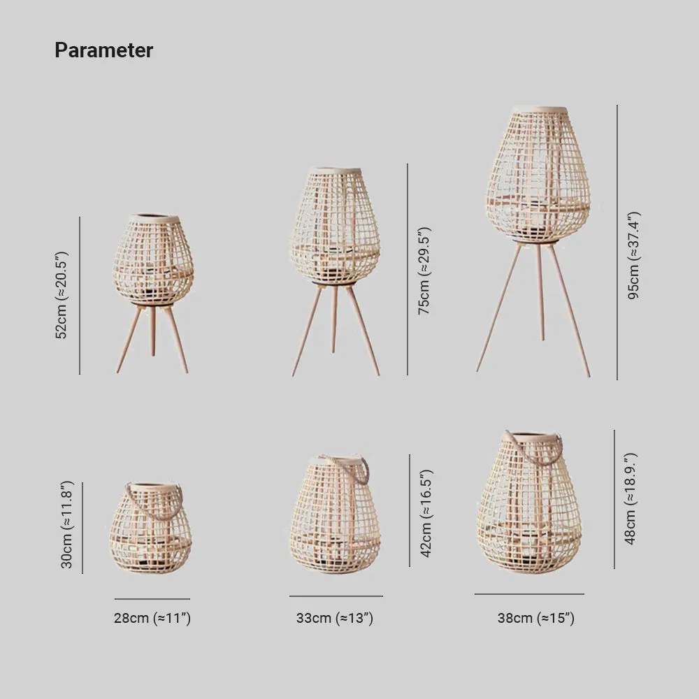 Farmhouse Rattan Egg-shaped Log Color Floor Lamp Bedroom