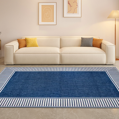 Striped Border Riofu Polypropylene Navy Rug Bedroom