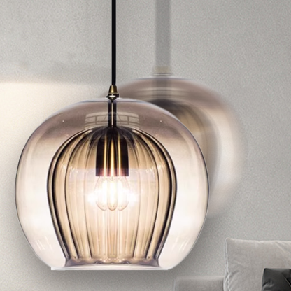 Modern Bubble Pendant Light Clear Amber Glass Metal Riofu 