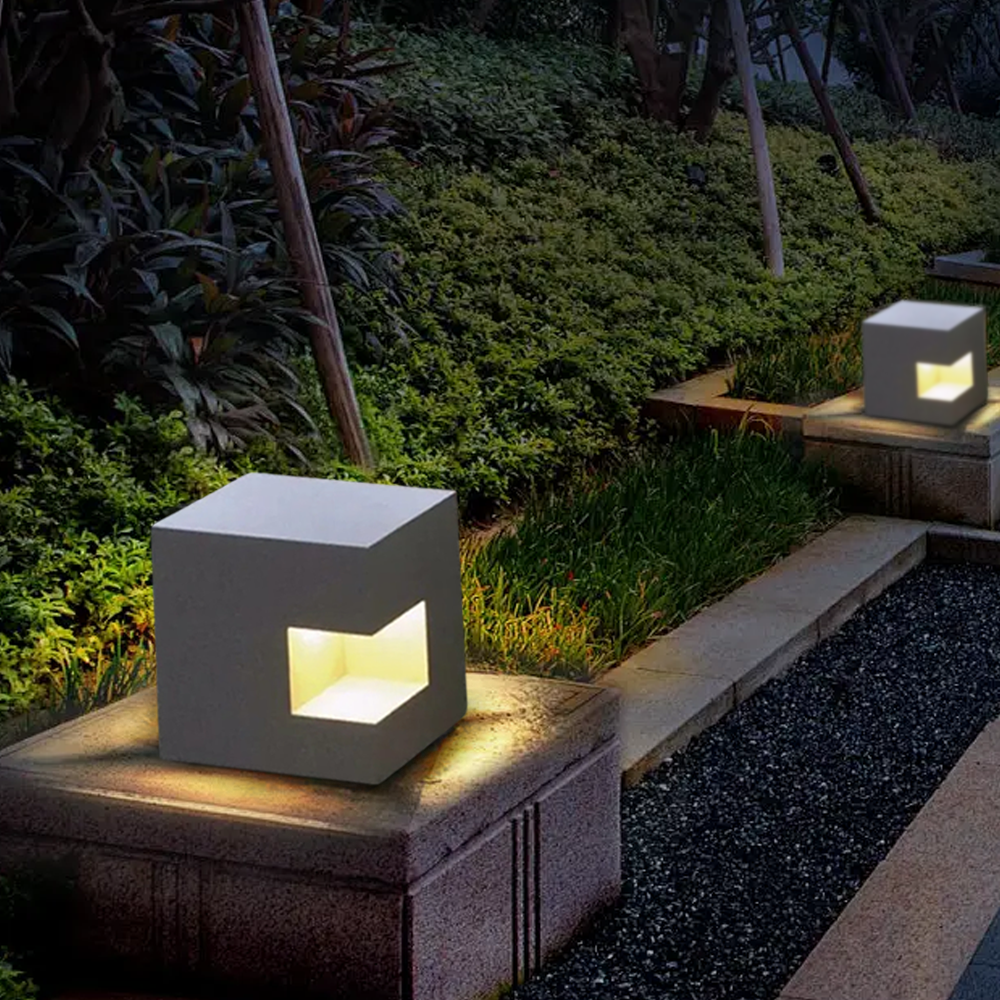 Modern Metal Square Grey Outdoor Floor Lamp Pathway | Riofu