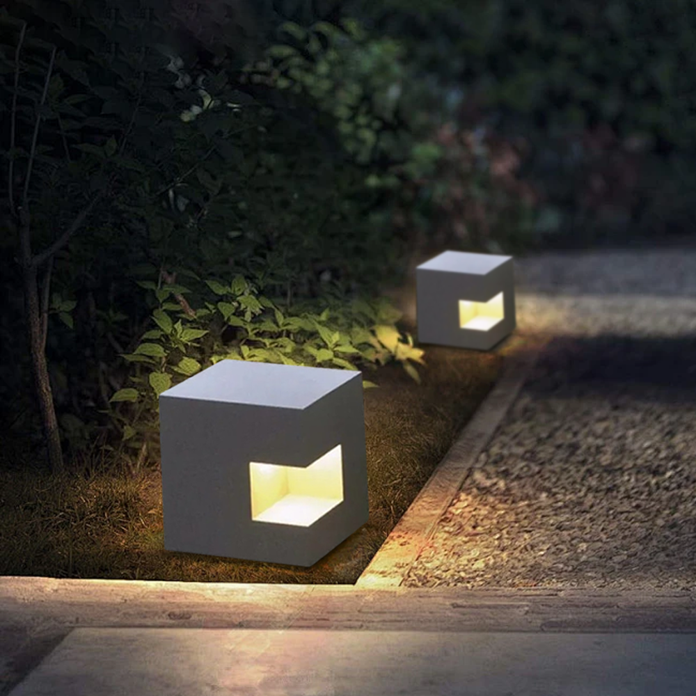 Modern Metal Square Grey Outdoor Floor Lamp Pathway