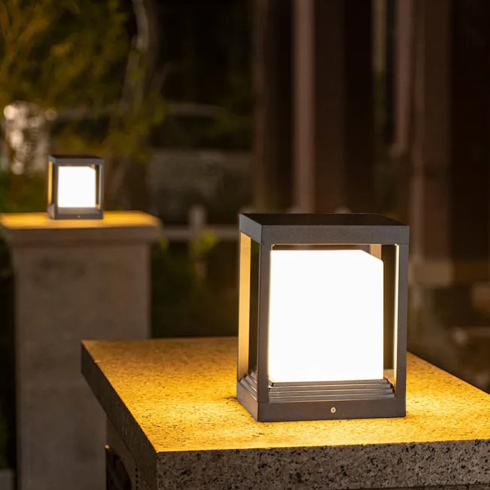 Modern Metal Square Black Outdoor Post Light Garden | Riofu
