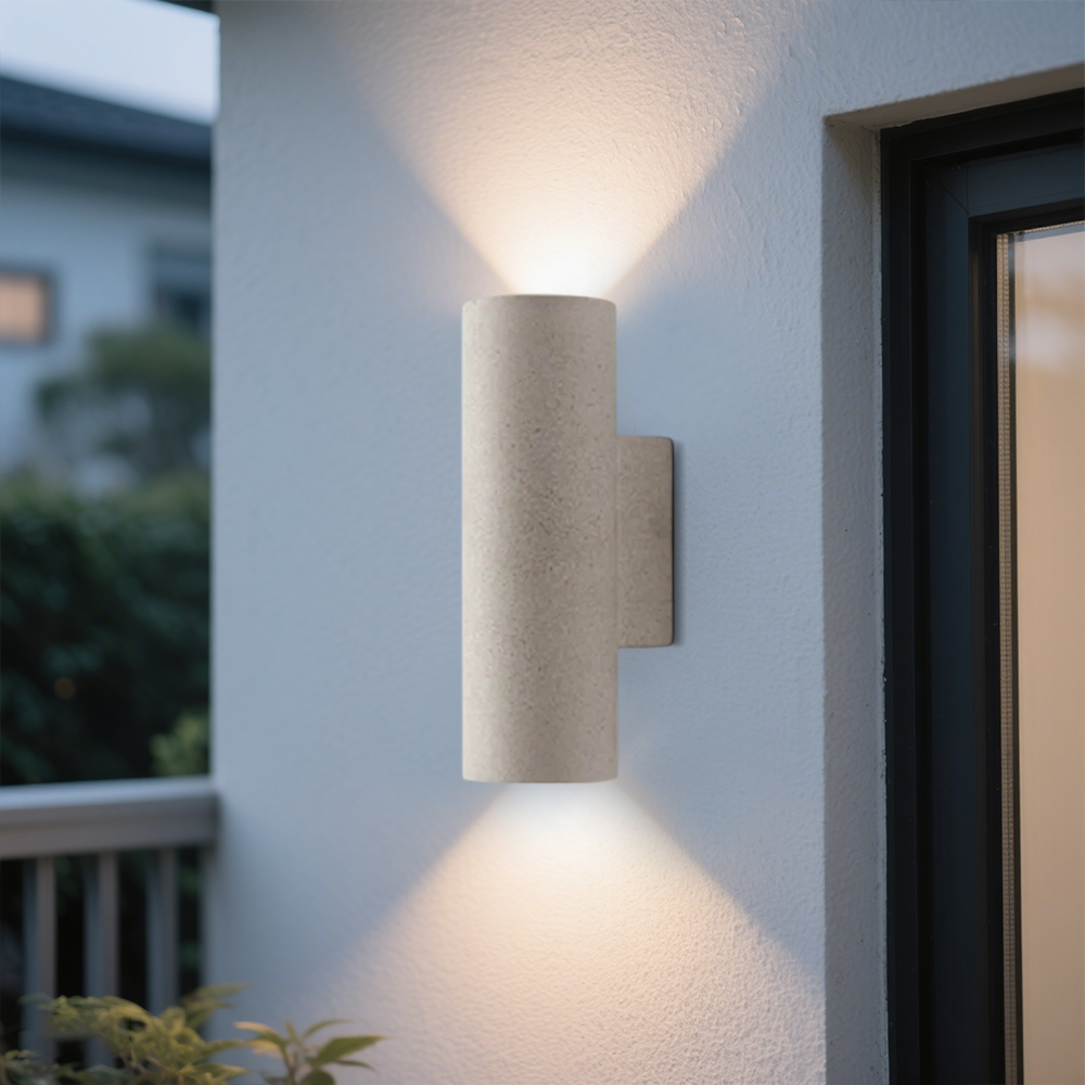 Minimalist Cylindrical Double Cement Outdoor Wall Light Black | Riofu