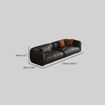 Modern Riofu Genuine Leather Black Sofa Living Room