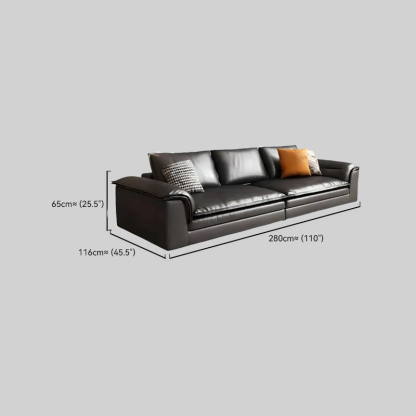 Modern Riofu Black Interface Genuine Leather Sofa Living Room