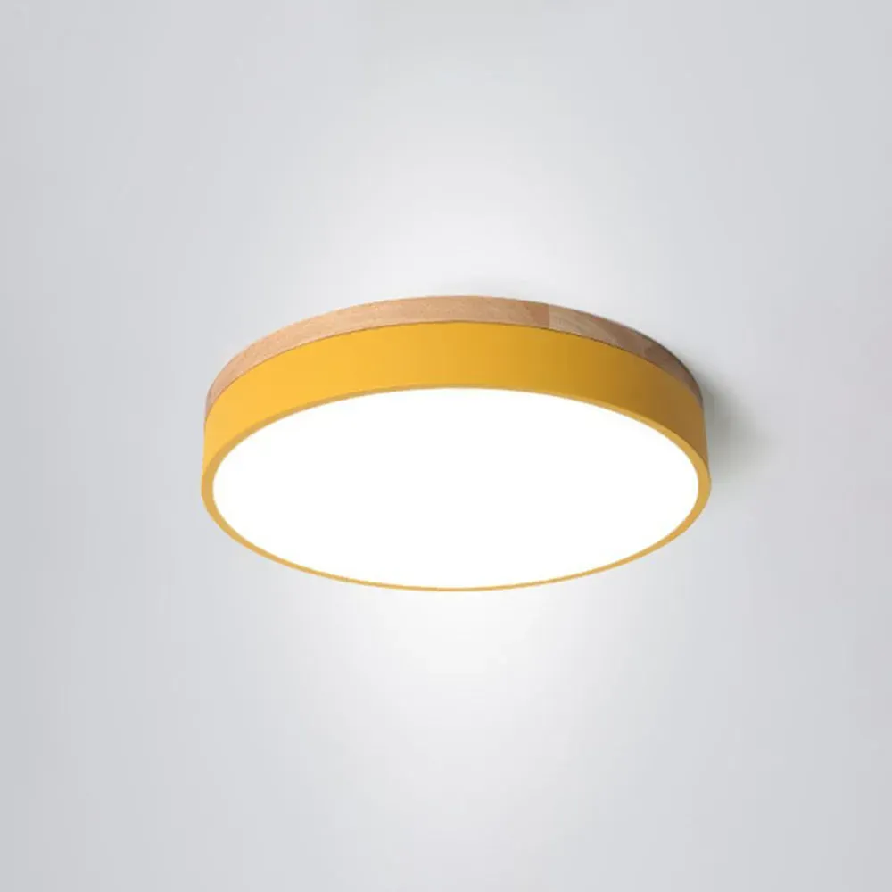 Nordic LED Round Metal/Wood Flush Mount Ceiling Light White/Green