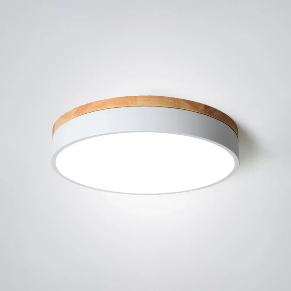 Nordic LED Round Metal/Wood Flush Mount Ceiling Light White/Green