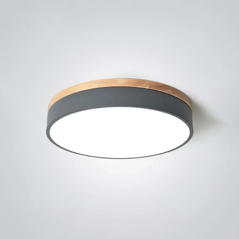 Nordic LED Round Metal/Wood Flush Mount Ceiling Light White/Green
