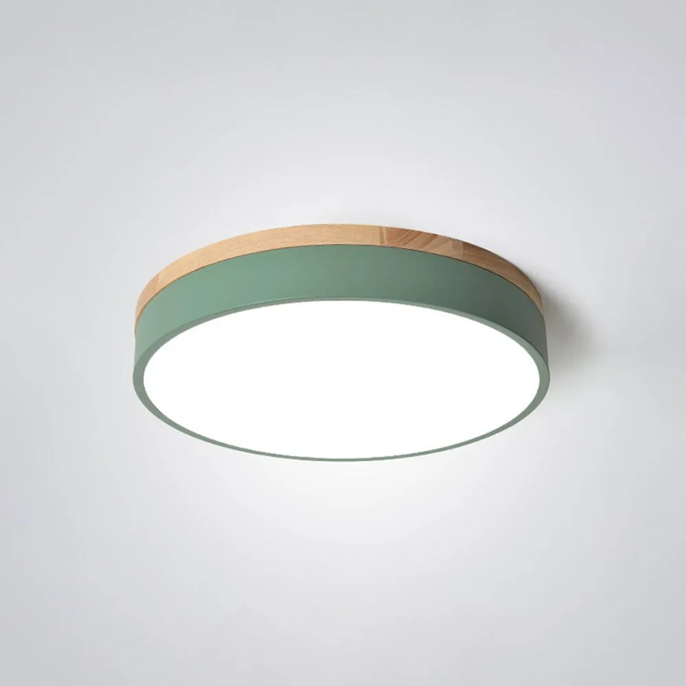 Nordic LED Round Metal/Wood Flush Mount Ceiling Light White/Green