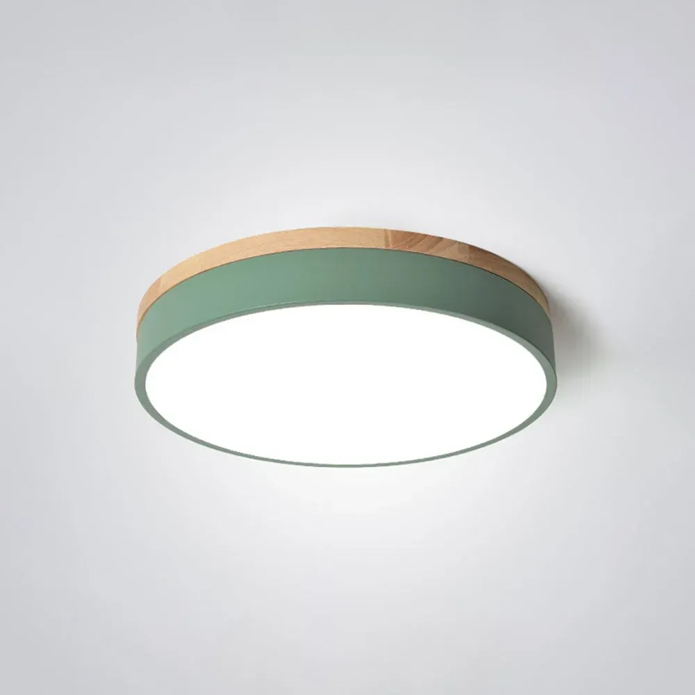Nordic LED Round Metal/Wood Flush Mount Ceiling Light White/Green