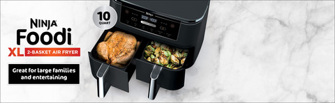 2 baskets with extra capacity Make enough air-fried favorites for the whole family with two 5-qt baskets. With DualZone™ Technology and IQ Boost, you can cook 2 foods, 2 ways, and finish at the same time. Plus, includes 2 broiler racks that elevate foods closer to the heating elements for better broiling.