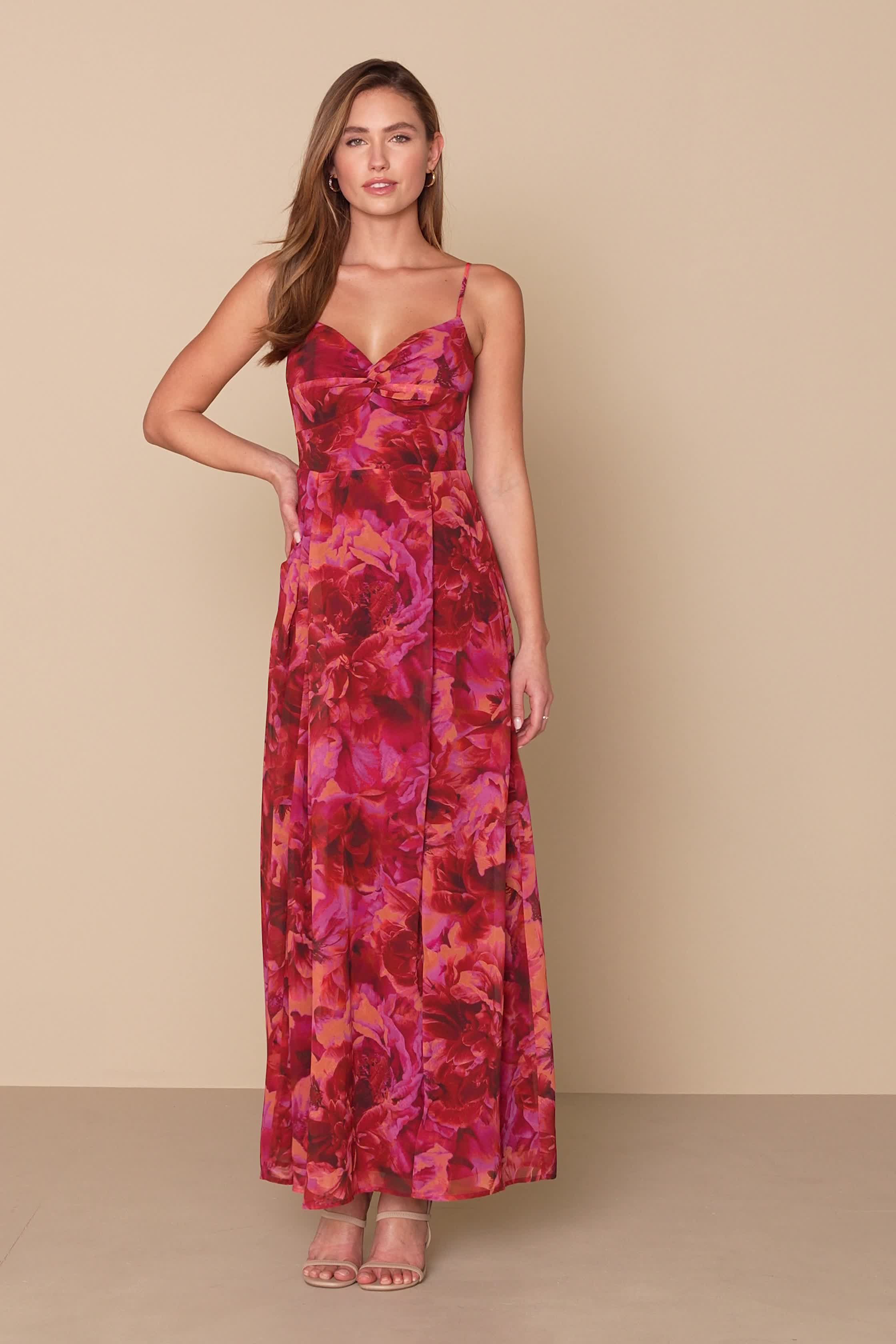 Beautiful Soul Burgundy Floral Print Twist-Front Maxi Dress
