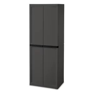Sterilite 25.6 in. x 69.4 in. x 18.9 in. Adjustable 4-Shelf Storage Cabinet with Doors, Gray (2-Pack, 1-Piece)