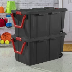 Sterilite 40 Gallon Wheeled Industrial Tote Plastic, Black, Set of 2