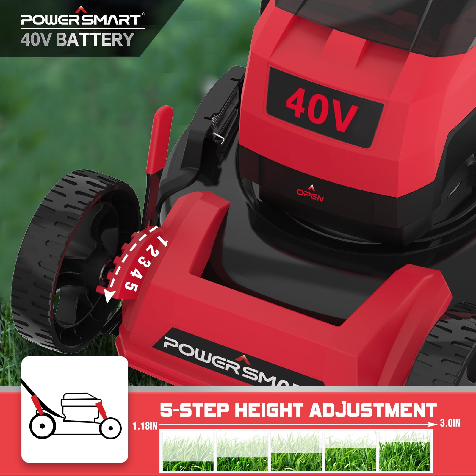 PowerSmart 40V 17-inch 3-in-1 Cordless Brushless Walk Behind Push Lawn Mower W/4.0Ah Battery and Charger，PS76418AP - 3