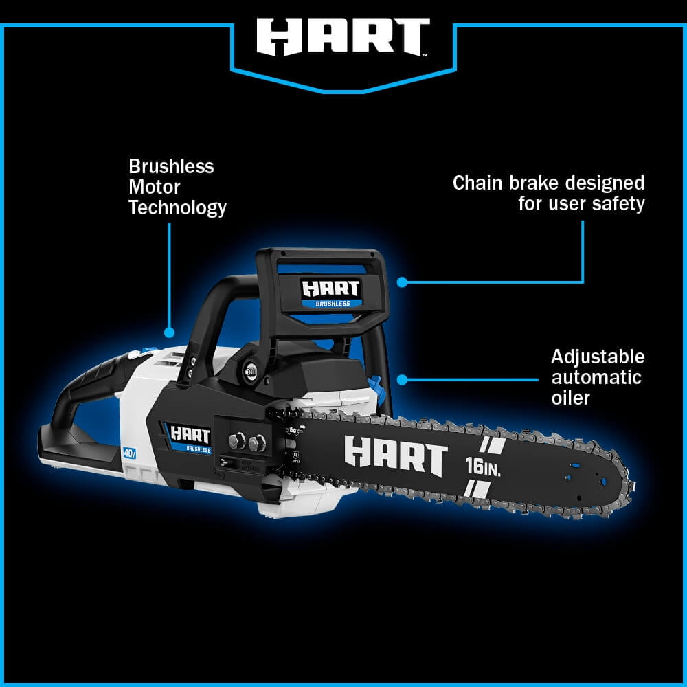 HART 40-Volt Cordless SUPERCHARGE Brushless 16-inch Chainsaw Kit, (1) 4.0 Ah Lithium-Ion Battery - 2