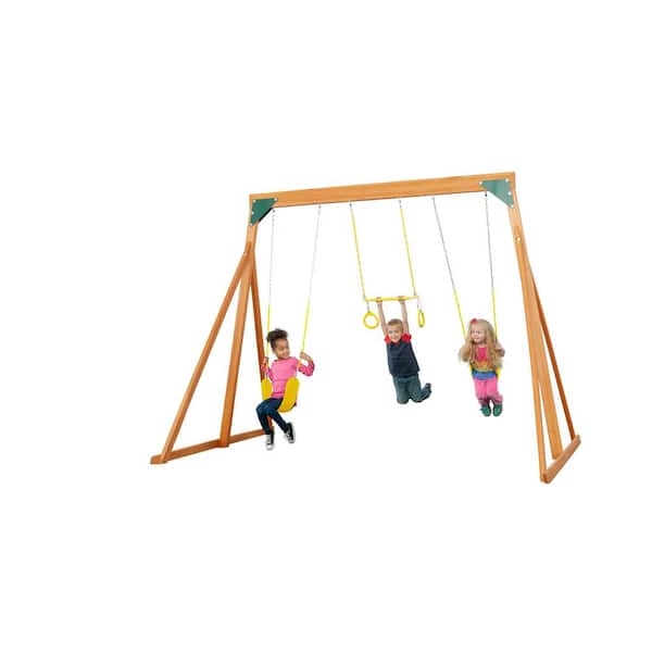 Creative Cedar Designs 3800-Y Trailside Complete Wood Swing Set with Yellow Playset Accessories Creative Cedar Designs 3800-Y Trailside Complete Wood Swing Set with Yellow Playset Accessories - 1