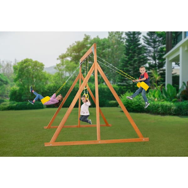 Creative Cedar Designs 3800-Y Trailside Complete Wood Swing Set with Yellow Playset Accessories Creative Cedar Designs 3800-Y Trailside Complete Wood Swing Set with Yellow Playset Accessories - 3