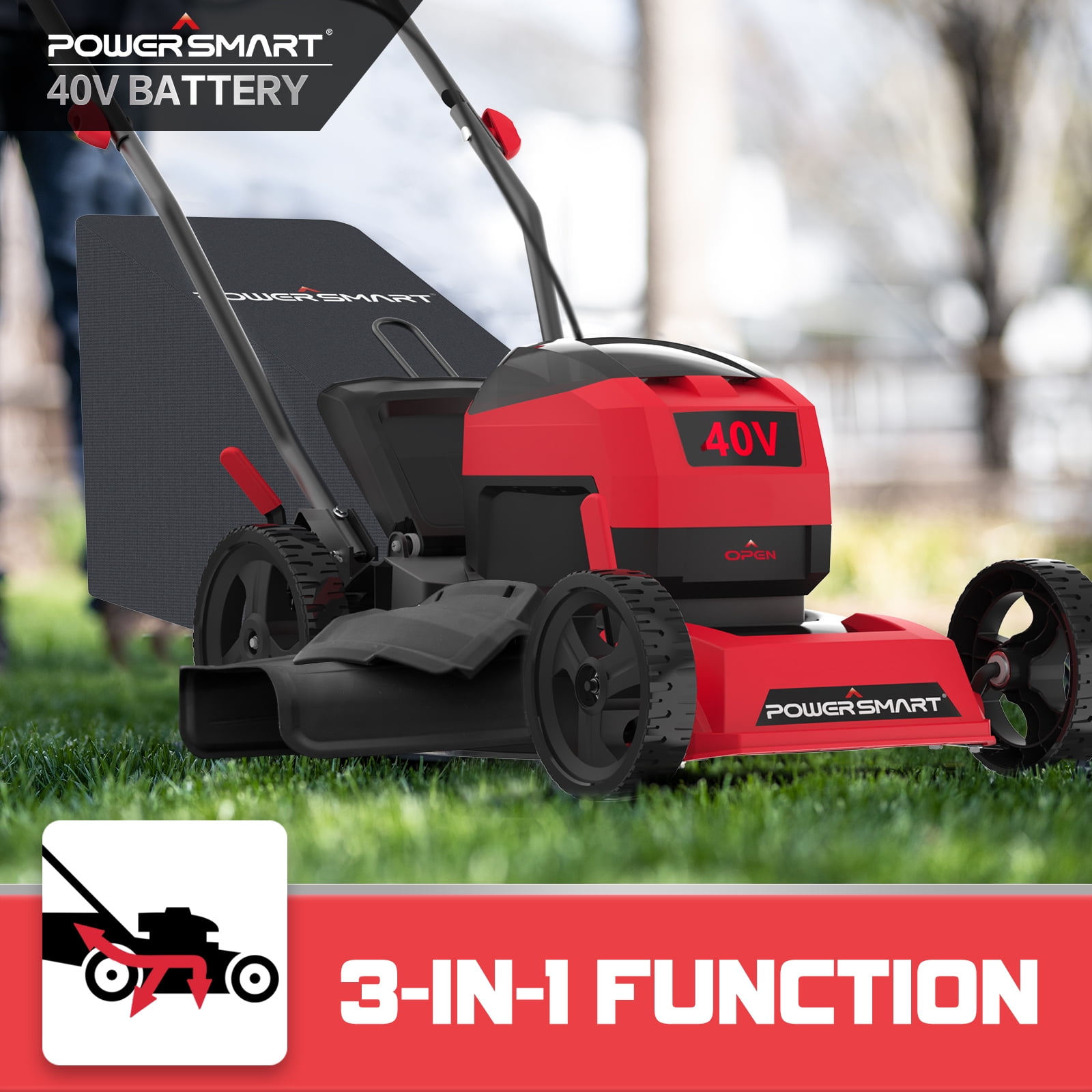 PowerSmart 40V 17-inch 3-in-1 Cordless Brushless Walk Behind Push Lawn Mower W/4.0Ah Battery and Charger，PS76418AP - 1