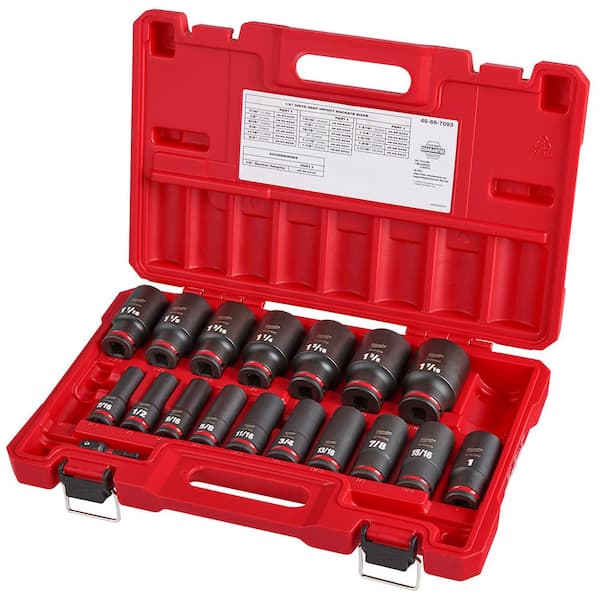 Milwaukee 49-66-7093 SHOCKWAVE 1/2 in. Drive SAE Deep Well 6 Point Impact Socket Set (18-Piece) Milwaukee 49-66-7093 SHOCKWAVE 1/2 in. Drive SAE Deep Well 6 Point Impact Socket Set (18-Piece) - 1