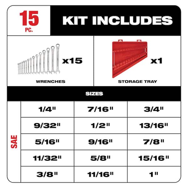 Milwaukee 48-22-9416 SAE Ratcheting Combination Wrench Set (15-Piece) Milwaukee 48-22-9416 SAE Ratcheting Combination Wrench Set (15-Piece) - 2