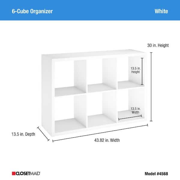 ClosetMaid 4568 30 in. H x 43.82 in. W x 13.50 in. D White Wood Large 6- Cube Organizer ClosetMaid 4568 30 in. H x 43.82 in. W x 13.50 in. D White Wood Large 6- Cube Organizer - 3