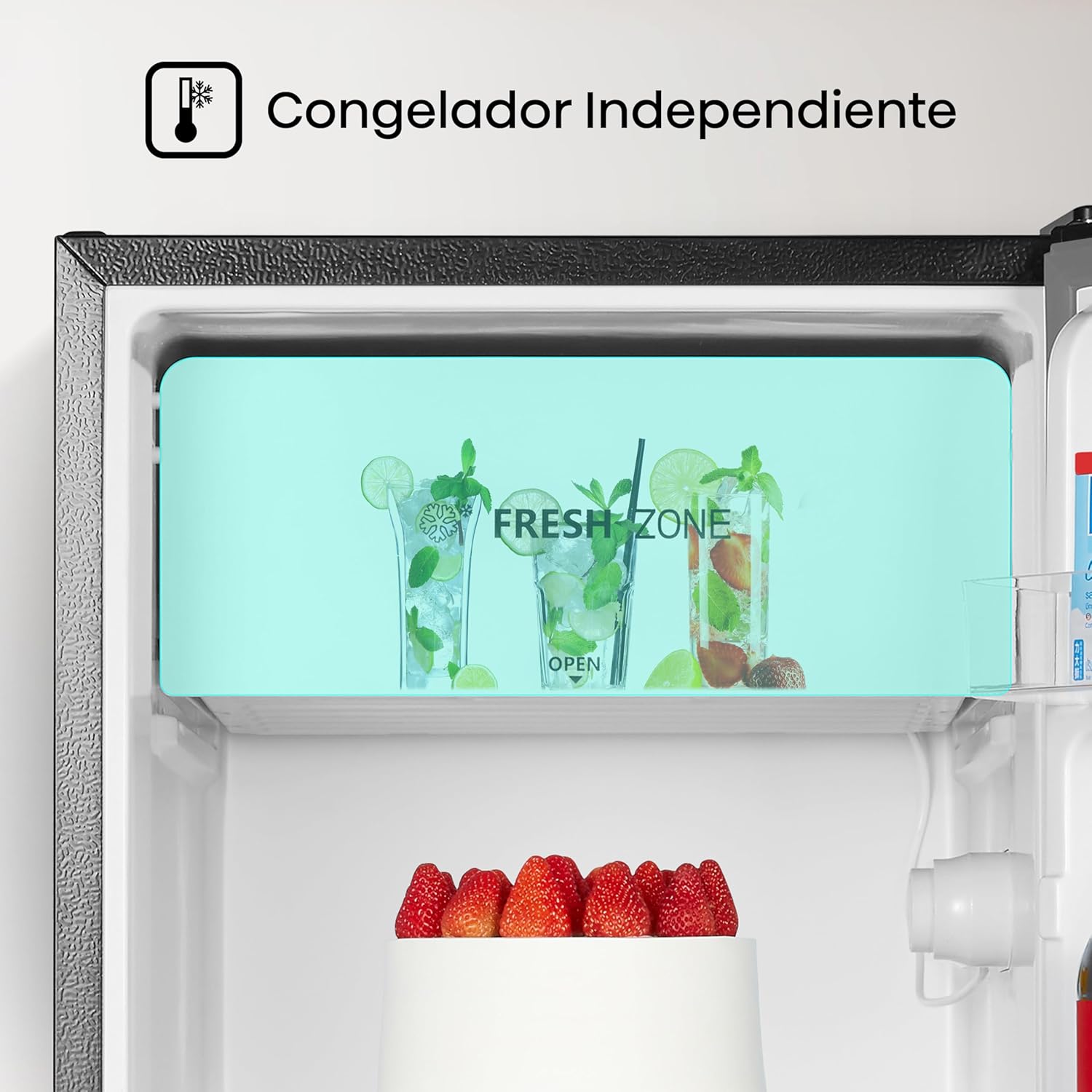 Hisense RR33D6AGX1- Frigobar,3.3 pies cúbicos,Termostato ajustable,Congelador independiente,Estantes para botellas de 2 litros,48x45x84cm(AnchoxLargoxAlto),Gris