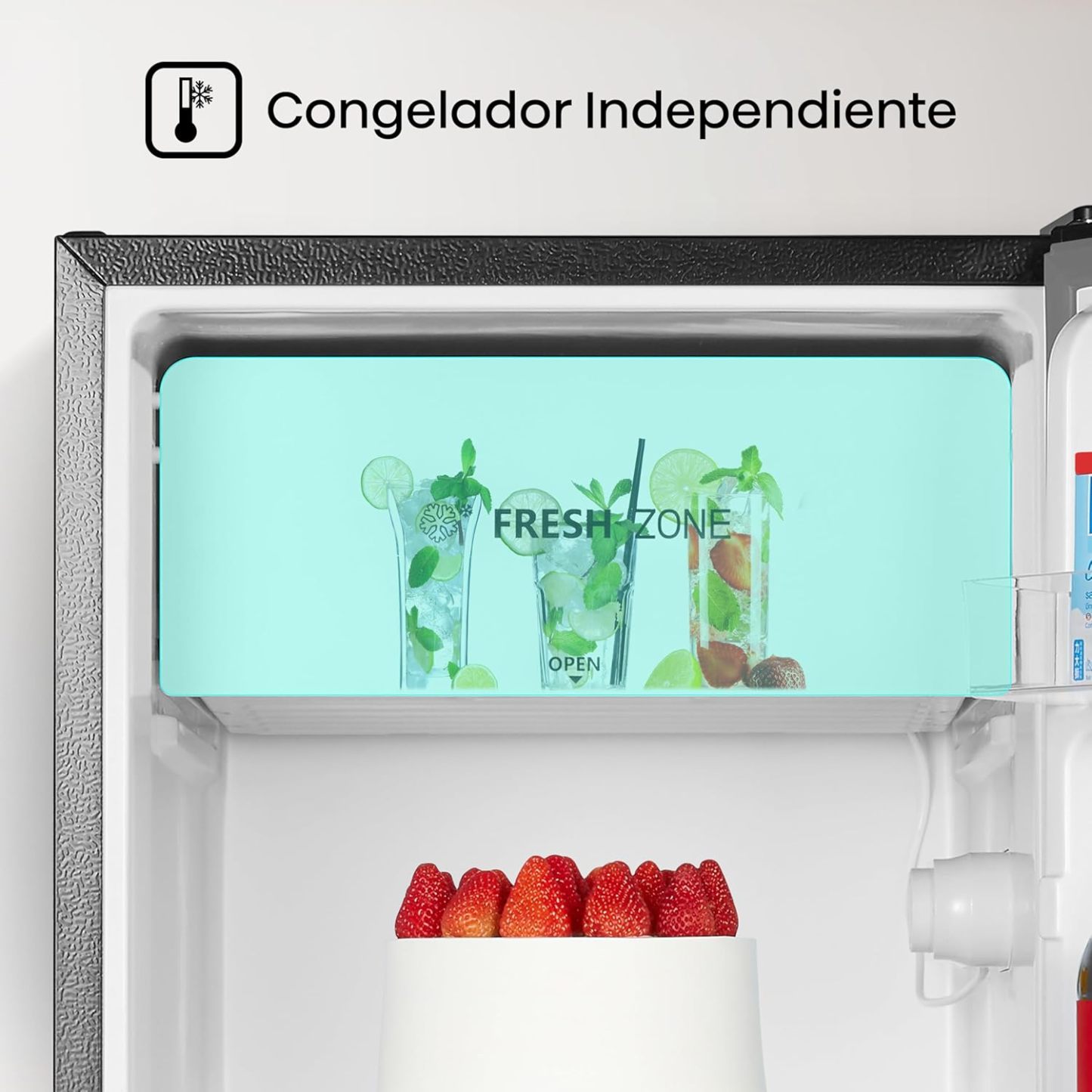 Hisense RR33D6AGX1- Frigobar,3.3 pies cúbicos,Termostato ajustable,Congelador independiente,Estantes para botellas de 2 litros,48x45x84cm(AnchoxLargoxAlto),Gris