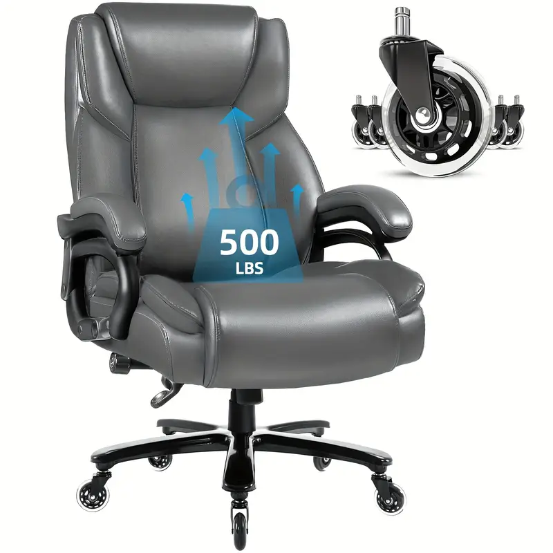 Silla de Oficina Ergonómica de Tamaño Grande 500lbs de Alta Resistencia - Asiento Ejecutivo de Respaldo Alto con Soporte Lumbar, Ruedas de Goma Silenciosas y Diseño Alto y Ancho para Alivio del Dolor de Espalda Baja