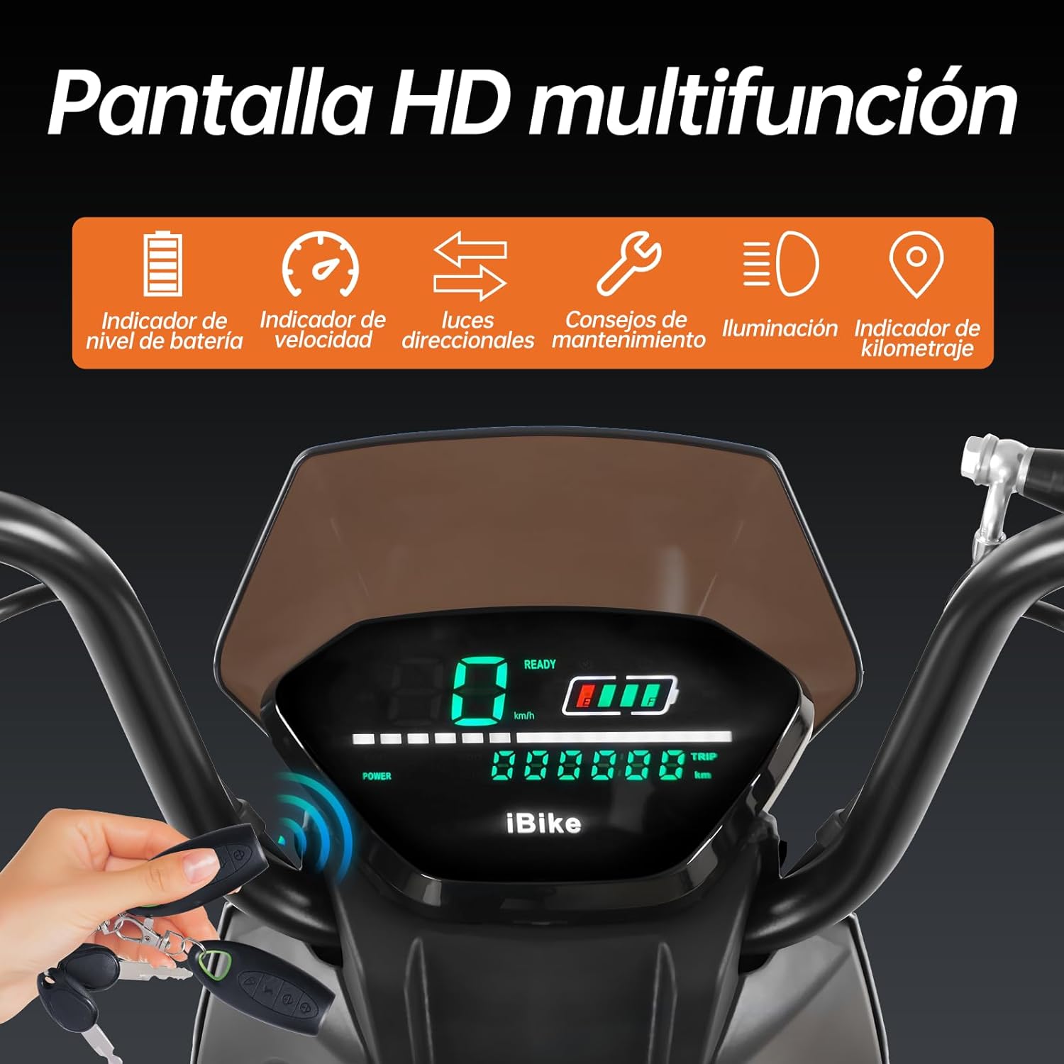 HONEYWHALE ZL-Wolf Bicicleta Electrica para Adultos, Bicimoto Eléctrica con Alarma, Máxima del Motor 1200W, Velocidad Máxima 55KM/H, Autonomía 50-55KM, Batería (72V, 20AH), Emite 7 Colores de luz