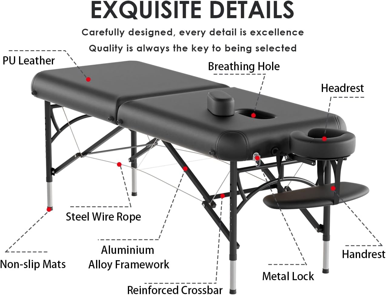 CLORIS - Mesa de masaje profesional de 84 pulgadas, portátil, 2 plegables, ligera, para spa, cama de tatuaje, altura ajustable con bolsa de transporte y pierna de aluminio que soporta hasta 1000