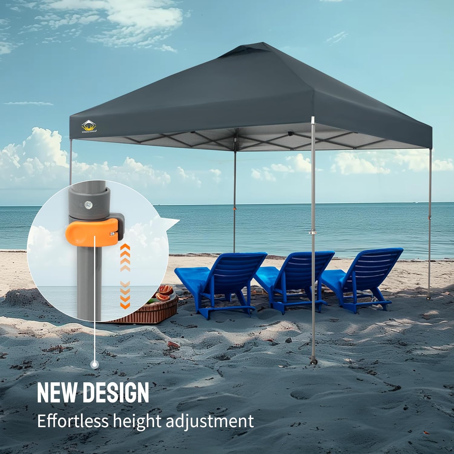 CROWN SHADES - Toldo desplegable de 3.60 x 3.60 metros, toldo patentado de un empuje con bolsa de transporte con ruedas, 8 estacas y 4 cuerdas, negro