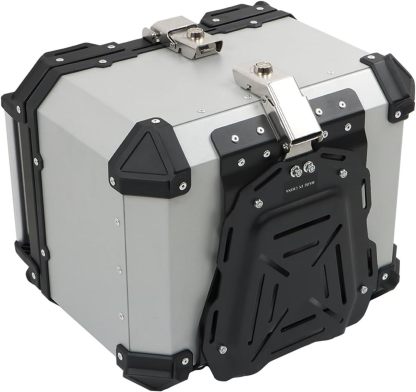 Labwork - Caja trasera para motocicleta de 45 l, con placa de montaje, aleación de aluminio dura, cierre de seguridad contra robo, metal plateado, caja trasera para maletero