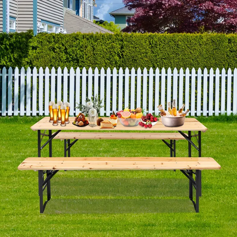 Conjunto De Mesa Y Banco Plegable De   Patas, Mesa De Picnic Con Tapa De Madera Plegable, Conjunto De Muebles De Exterior De Madera Maciza Para Actividades Al Aire   Y Jard&iacute;n detalles 5