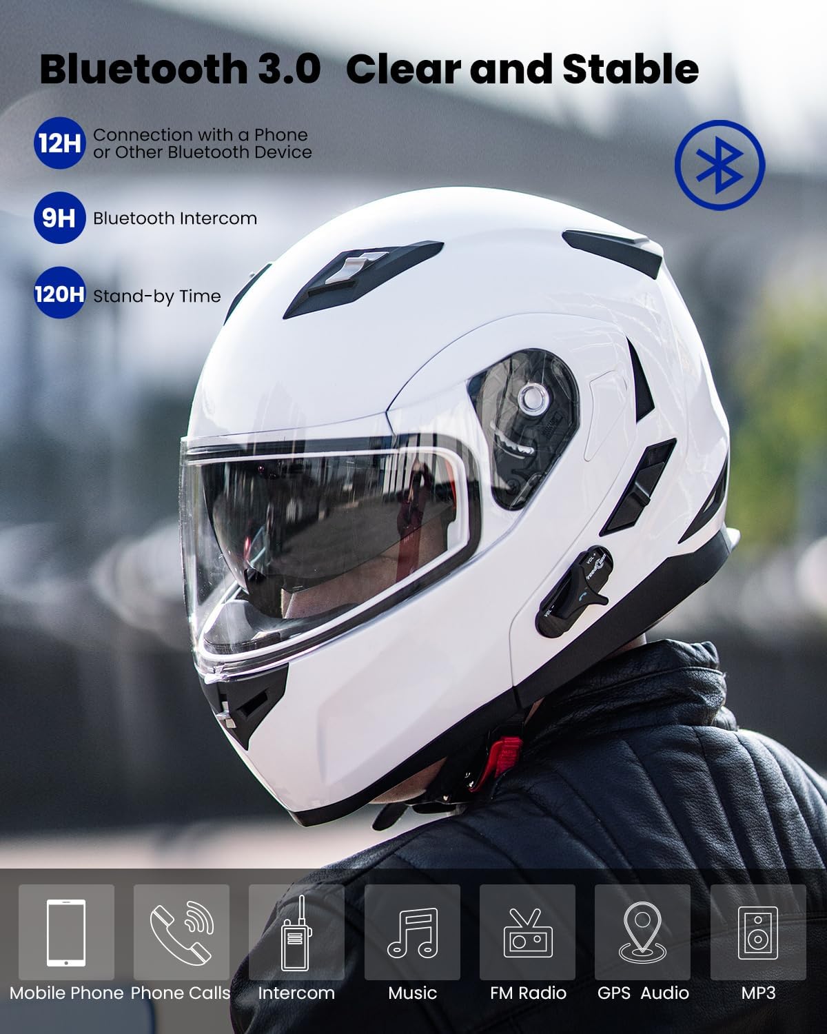 ILM - Casco de Motocicleta Modular Integrado con Bluetooth, con protección Solar para Mp3, Modelo 953/953 Pro！
