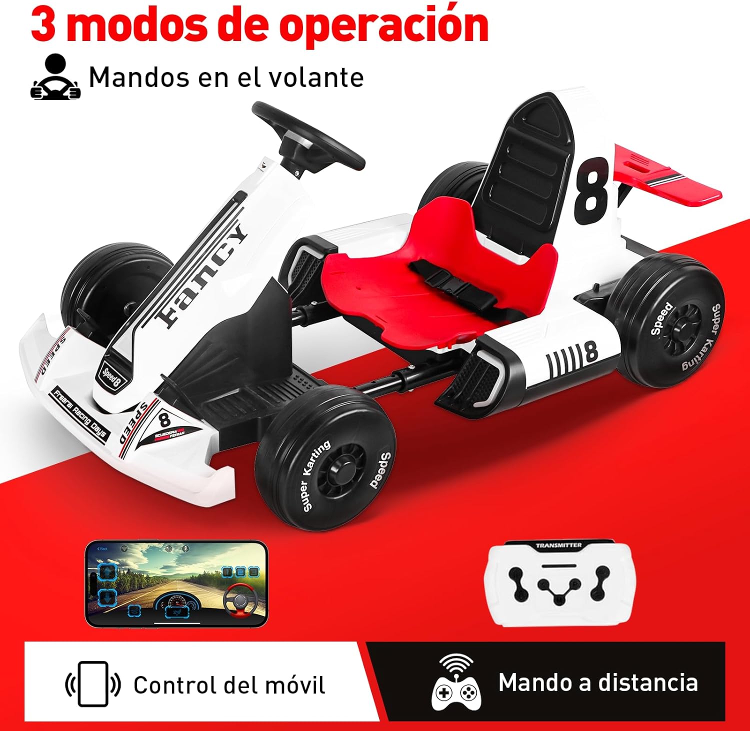 HONEYWHALE Go Kart Eléctrico para Niños con Asiento Ajustable, Modo Control Remoto, Velocidad Máxima 4km/h, Carro Electrico Niño Montable con Luz Led y Musica, Moto Electrica Infantil Niño