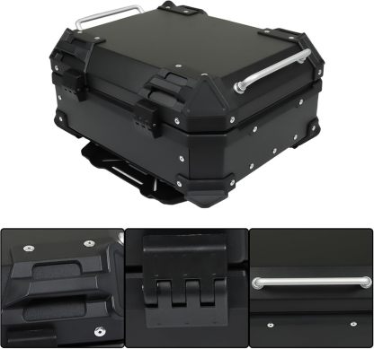 Labwork - Caja trasera para motocicleta de 45 l, con placa de montaje, aleación de aluminio dura, cierre de seguridad contra robo, metal plateado, caja trasera para maletero