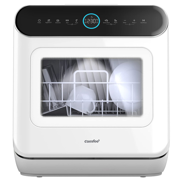 Mini lavavajillas | Lavavajillas de mesa compacto con 3 cubiertos, 7 programas, control táctil, pantalla LED, inicio diferido y función de lavado en horas valle