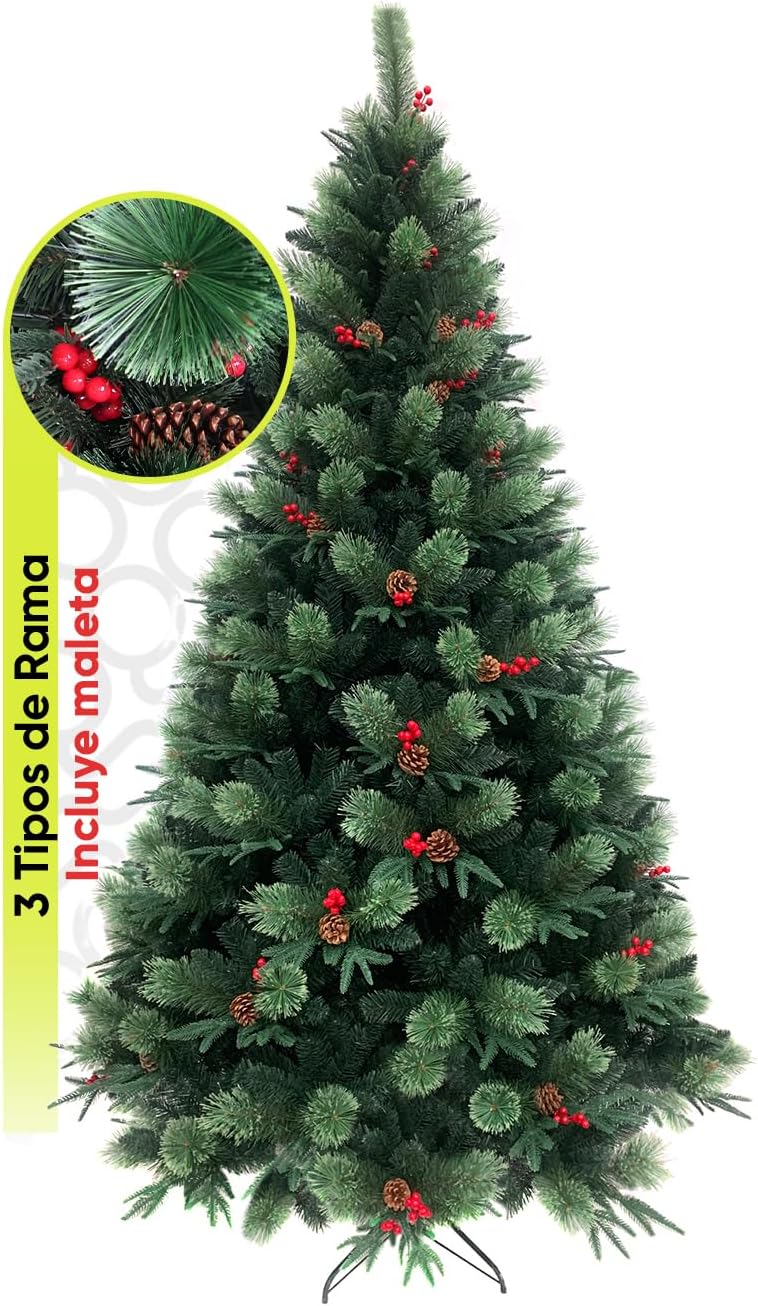 BECKON Árbol de Navidad Premium 2.20m Fraser Fir Artego (3 Materiales) Frondoso (1676 Ramas) Pino Artificial Navideño Artego + Maleta/Christmas Tree Decoración navideña (Fraser 220cm)