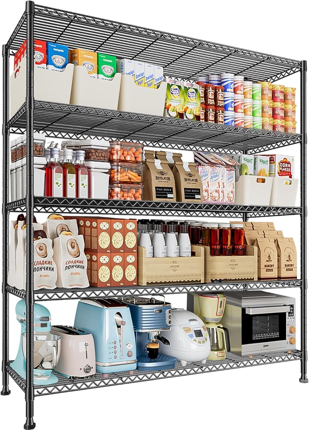 Solerconm Estante de Almacenamiento de Metal de 5 Niveles, Rack Organizador, Gran Capacidad,Uso Rudo, Estante Organizador Ajustable Multiusos,para Cocina,Garaje,Supermercado