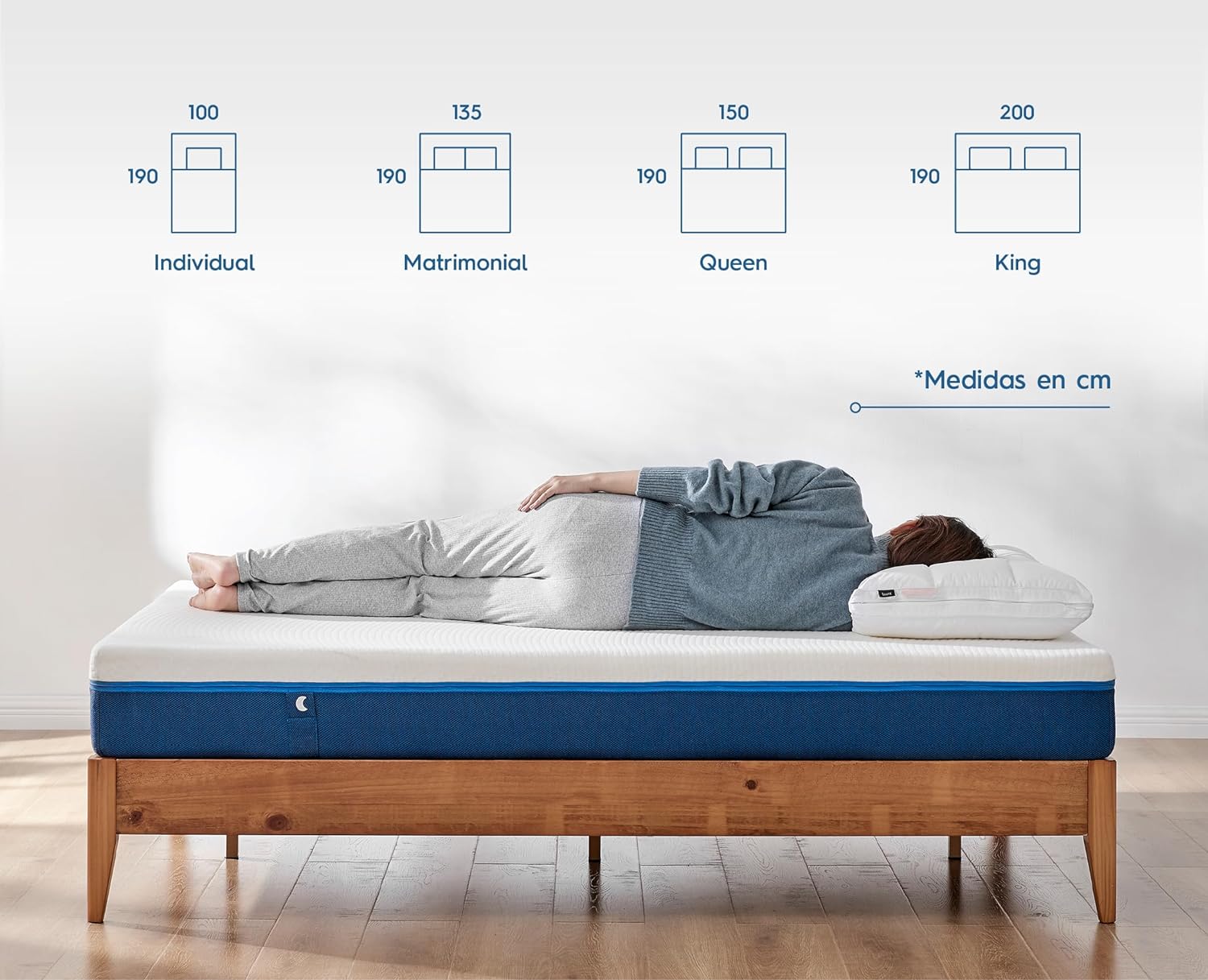 Luuna Colchón Blue Individual, Espumas certificadas, Hecho en México, 3 Capas de Espuma, Memory Foam, Durabilidad, Colchón en Caja-almohada