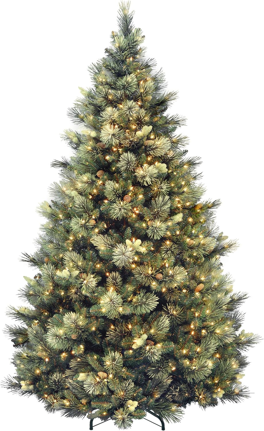 National Tree Company - Pino Carolina National Tree de 7 1/2 pies, con bisagras, 86 conos flocados, 750 luces transparentes (CAP3-306-75)