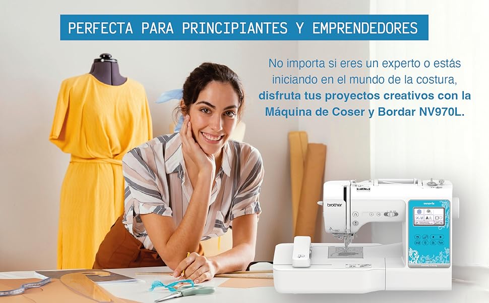 BROTHER,Máquina de Bordar y Coser NV970L,Wifi,Costura,Diseños,Pantalla LCD,Portátil,Emprendedores