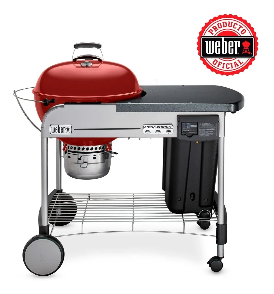 Parrilla móvil Weber Performer Deluxe 1.219m de ancho 1.105m de alto 76.2cm de profundidad y 55.9cm de diámetro crimson