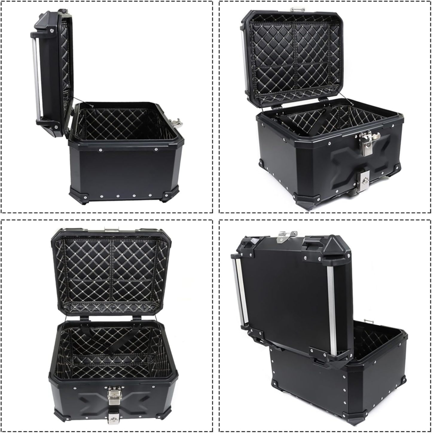 Labwork - Caja trasera para motocicleta de 45 l, con placa de montaje, aleación de aluminio dura, cierre de seguridad contra robo, metal plateado, caja trasera para maletero