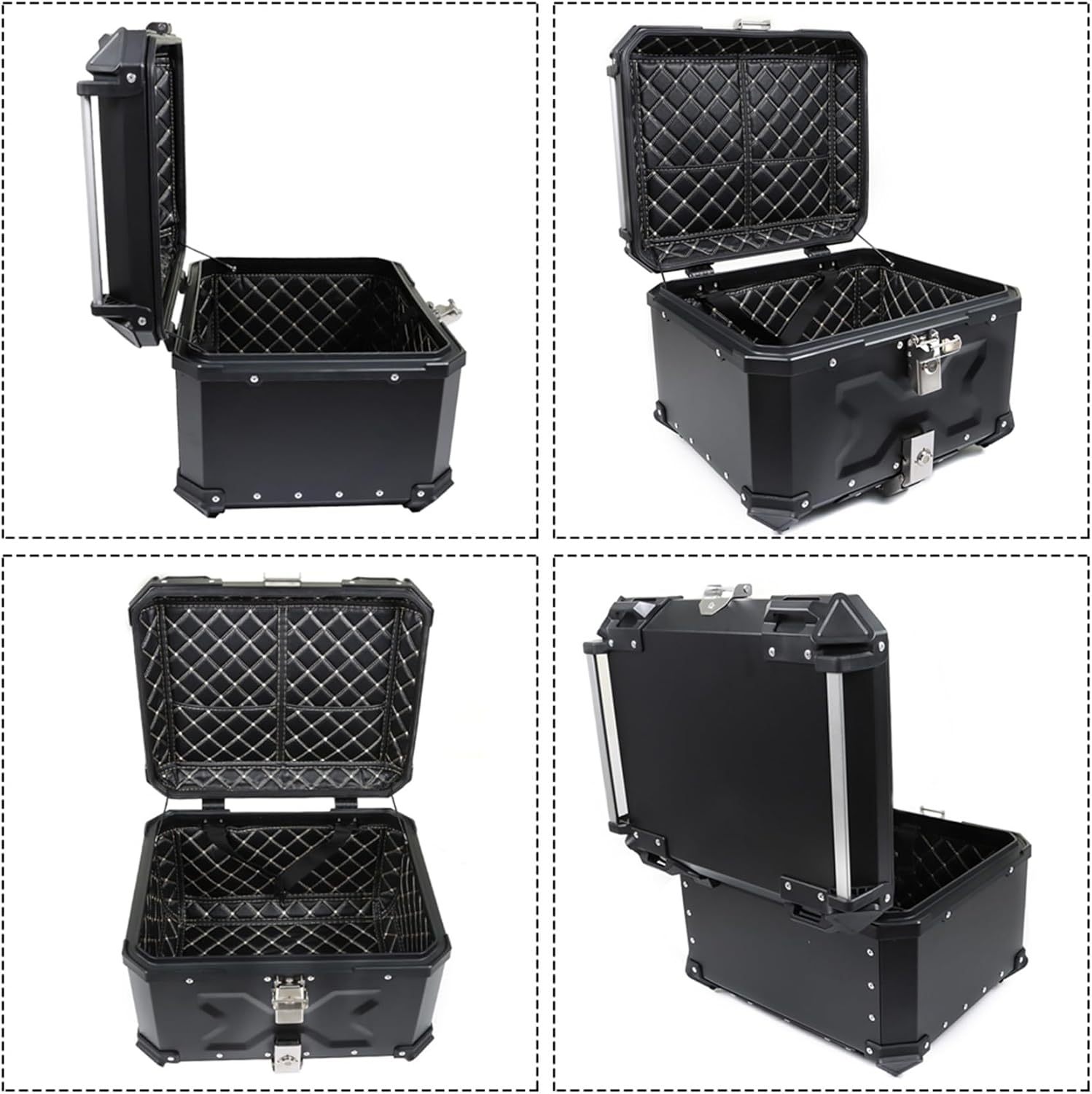 Labwork - Caja trasera para motocicleta de 45 l, con placa de montaje, aleación de aluminio dura, cierre de seguridad contra robo, metal plateado, caja trasera para maletero