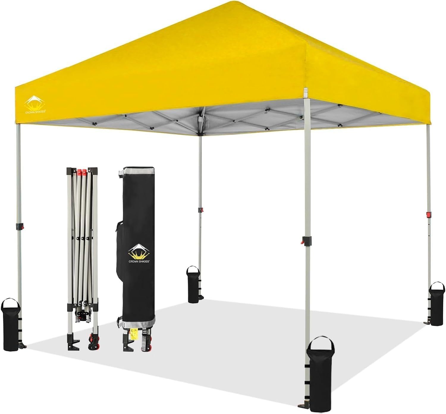 CROWN SHADES - Toldo desplegable de 3.60 x 3.60 metros, toldo patentado de un empuje con bolsa de transporte con ruedas, 8 estacas y 4 cuerdas, negro