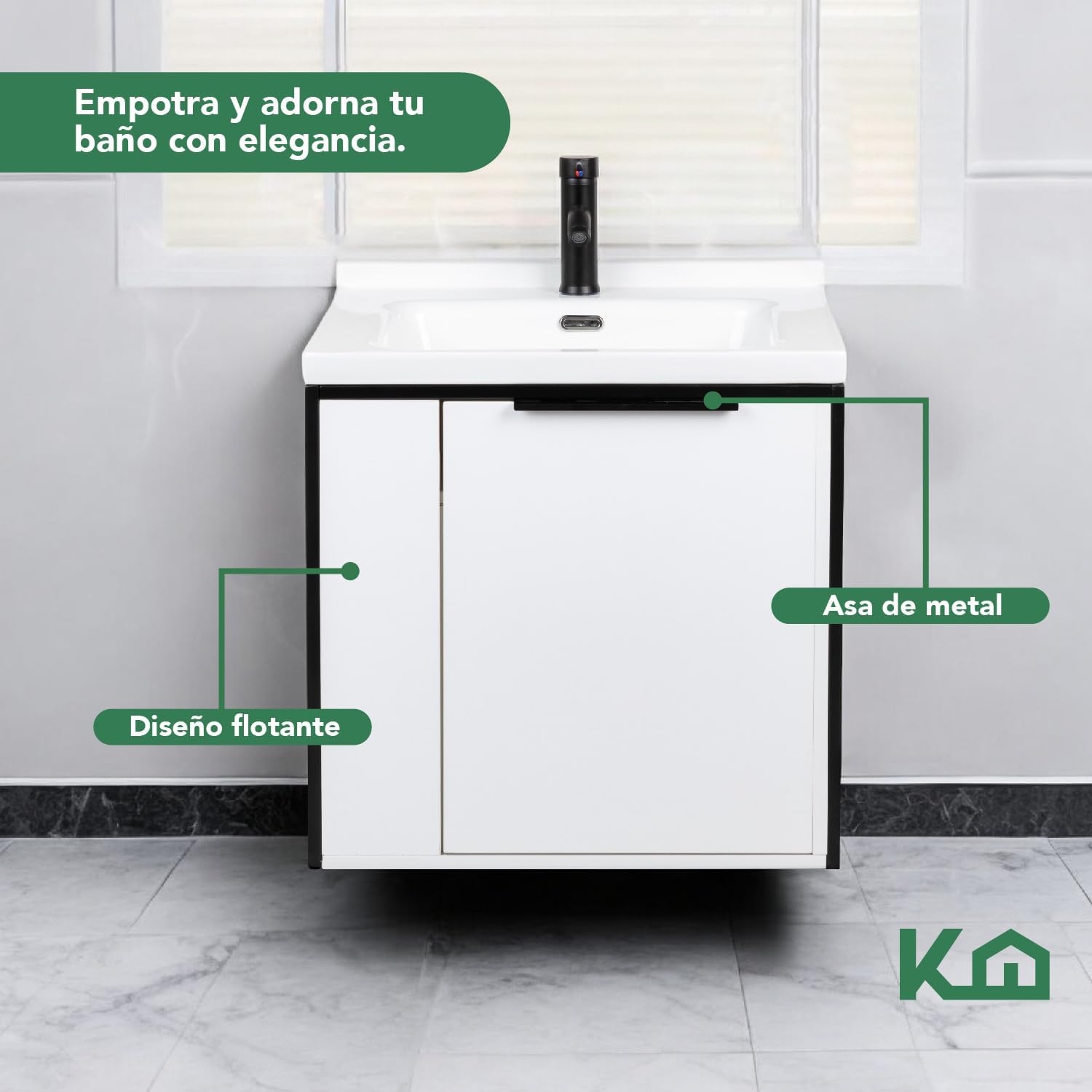 Kingshouse | Gabinete para Baño con Ovalín y Monomando – Mueble de Baño Lavamanos con 2 Cajones – Lavabo – Gabiente Organizador - Color Gris Mate – Fibra de Madera MDF – Lavamanos De Cerámica